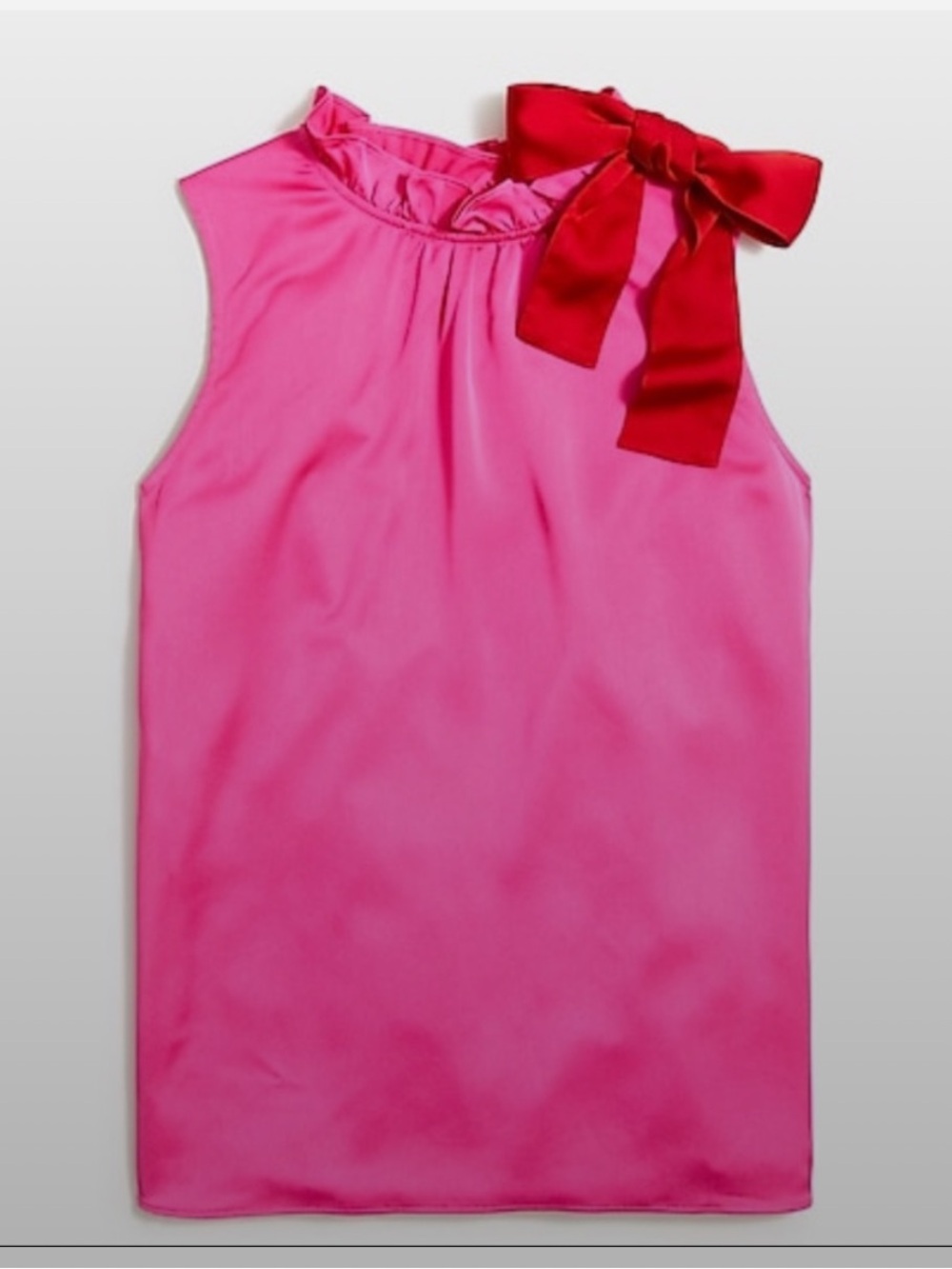 J Crew | Hot Pink silk Sleeveless Bow blouse Sz L